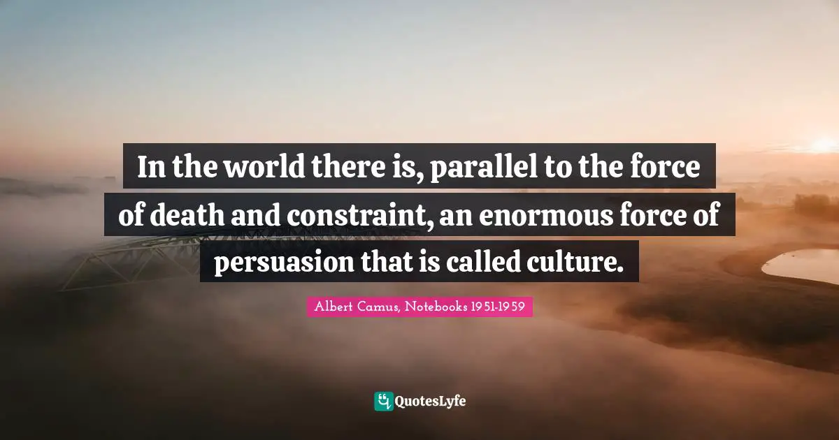 In the world there is, parallel to the force of death and constraint, an enormous force of persuasion that is called culture.