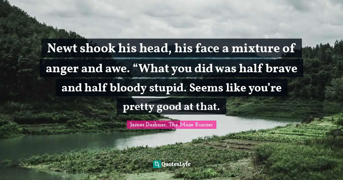 Newt shook his head, his face a mixture of anger and awe. “What you did was half brave and half bloody stupid. Seems like you’re pretty good at that.
