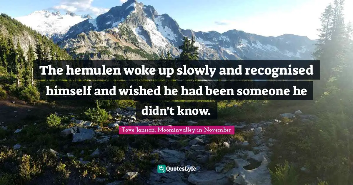 The hemulen woke up slowly and recognised himself and wished he had been someone he didn't know.