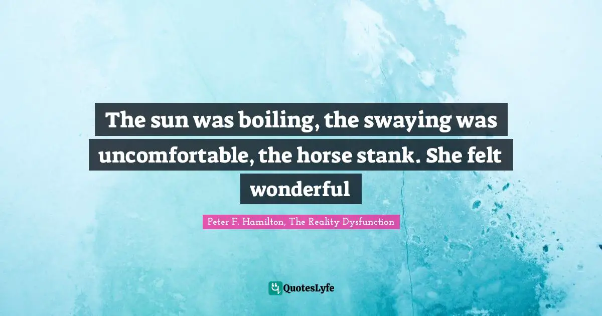 The sun was boiling, the swaying was uncomfortable, the horse stank. She felt wonderful