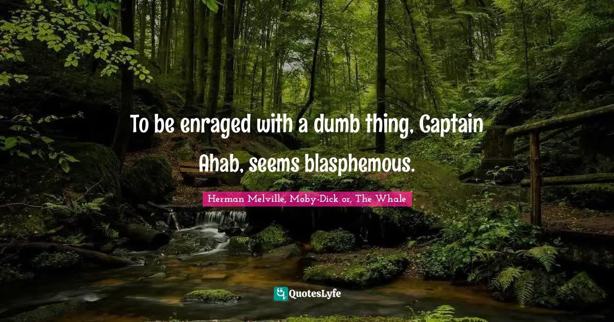 To be enraged with a dumb thing, Captain Ahab, seems blasphemous.