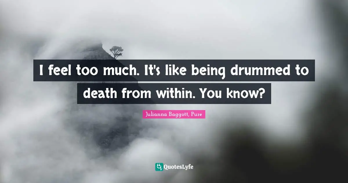 Julianna Baggott Quotes: "I feel too much. It's like being drummed to death from within. You know?"