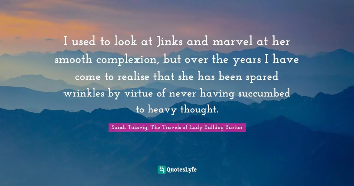 I used to look at Jinks and marvel at her smooth complexion, but over the years I have come to realise that she has been spared wrinkles by virtue of never having succumbed to heavy thought.