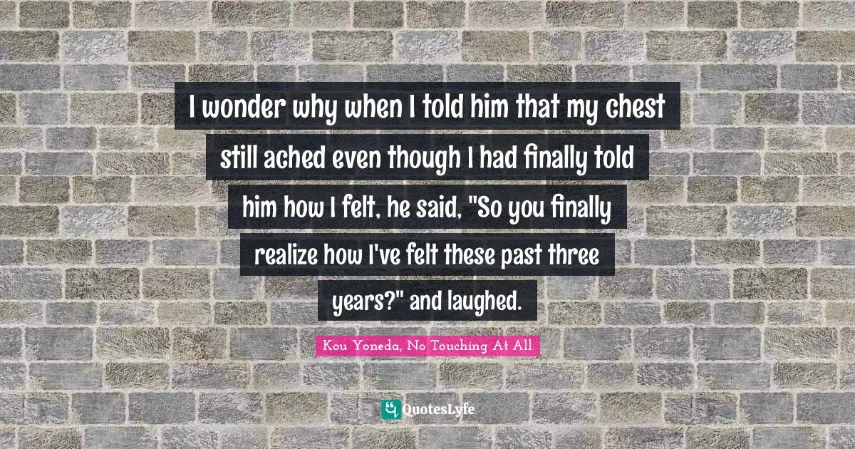 I wonder why when I told him that my chest still ached even though I had finally told him how I felt, he said, "So you finally realize how I've felt these past three years?" and laughed.