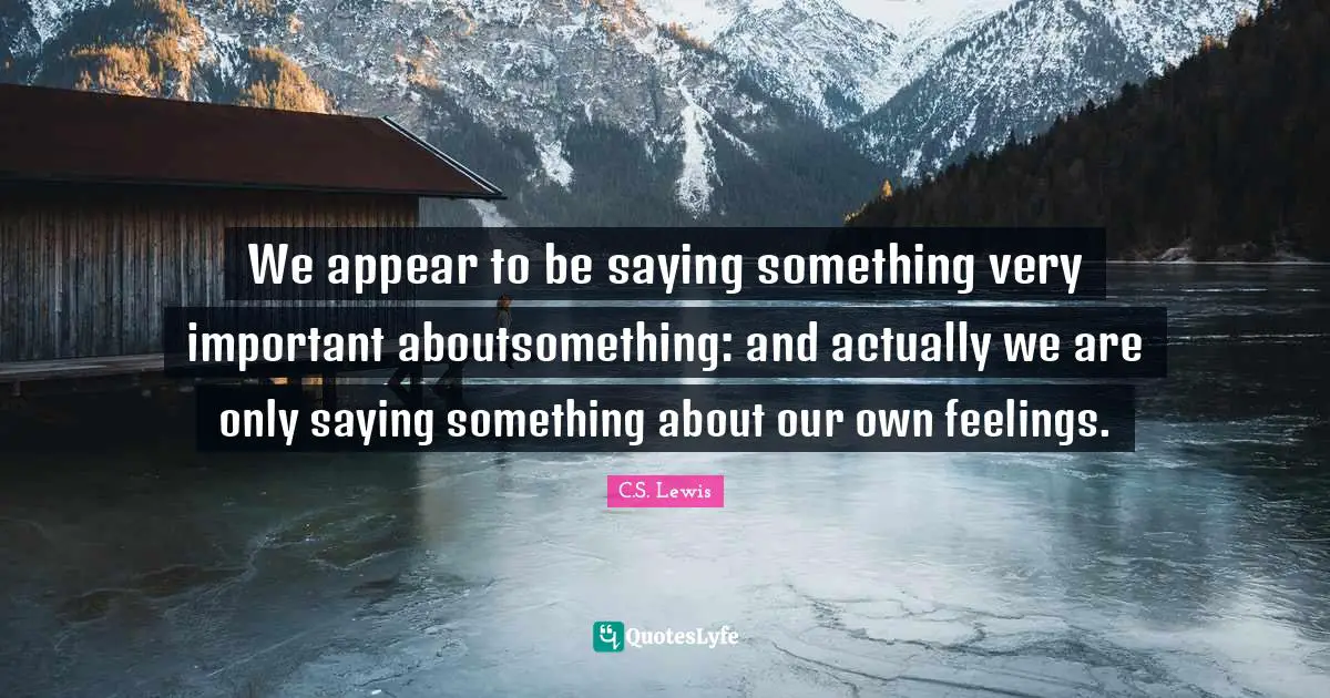 We appear to be saying something very important aboutsomething: and actually we are only saying something about our own feelings.