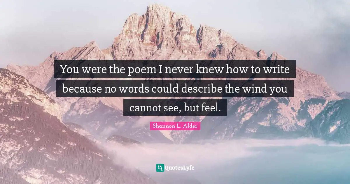 You were the poem I never knew how to write because no words could describe the wind you cannot see, but feel.