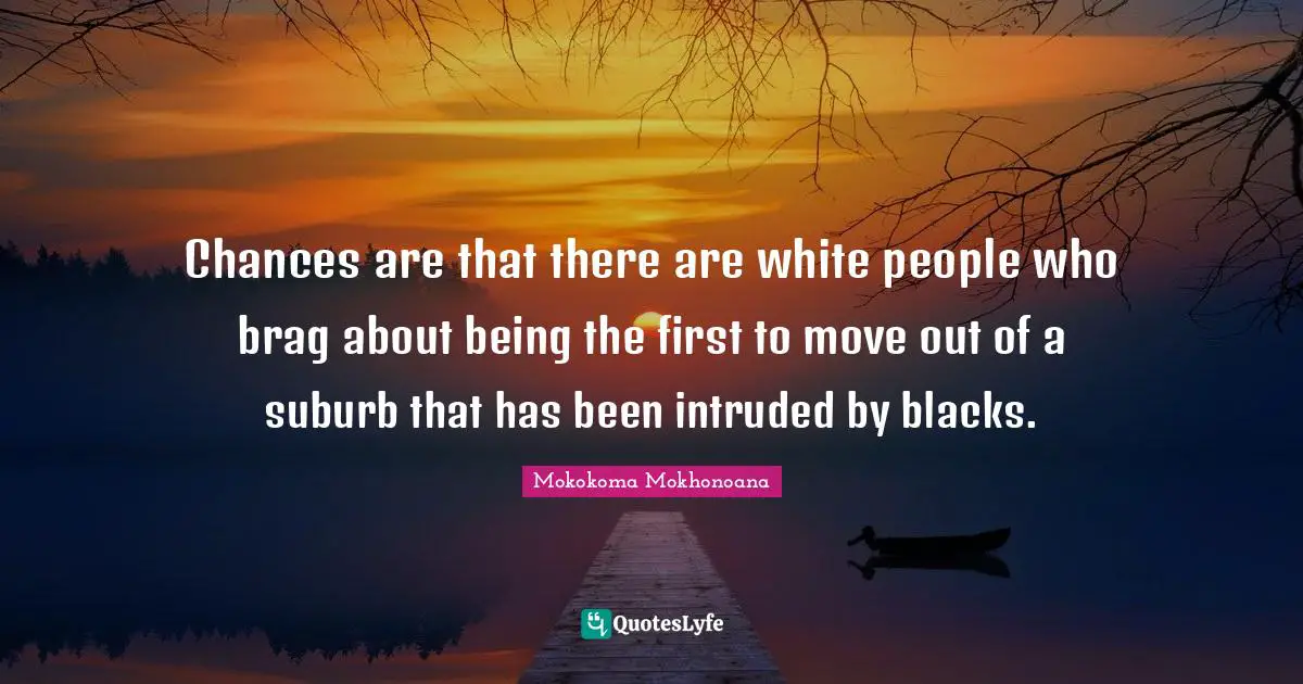 Chances are that there are white people who brag about being the first to move out of a suburb that has been intruded by blacks.