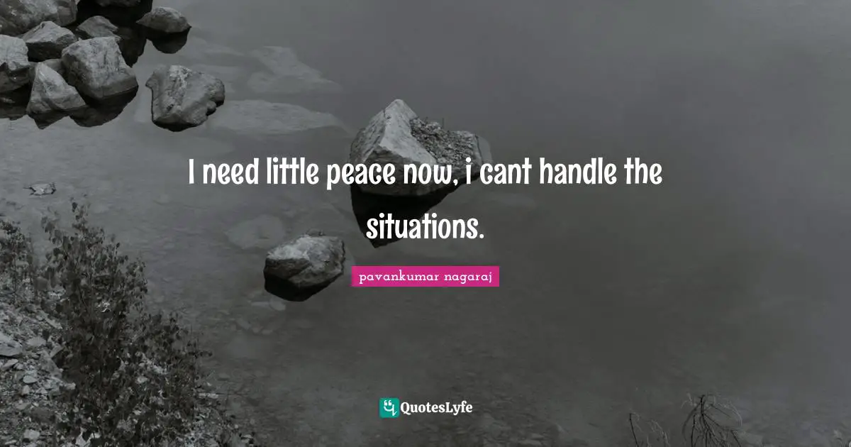 I need little peace now, i cant handle the situations.