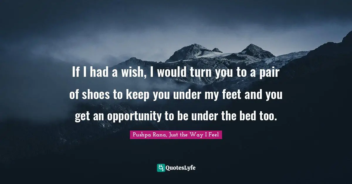If I had a wish, I would turn you to a pair of shoes to keep you under my feet and you get an opportunity to be under the bed too.