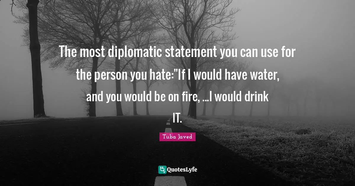 The most diplomatic statement you can use for the person you hate:"If I would have water, and you would be on fire, ...I would drink IT.