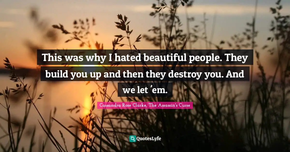 This was why I hated beautiful people. They build you up and then they destroy you. And we let 'em.
