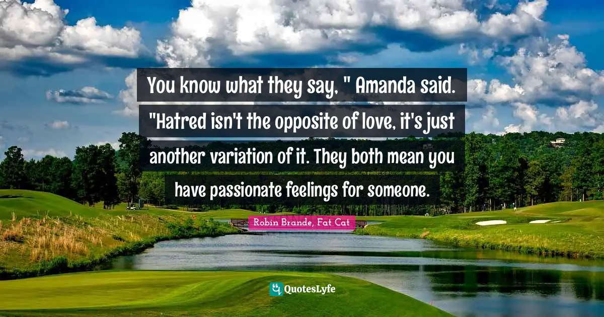 You know what they say, " Amanda said. "Hatred isn't the opposite of love, it's just another variation of it. They both mean you have passionate feelings for someone.