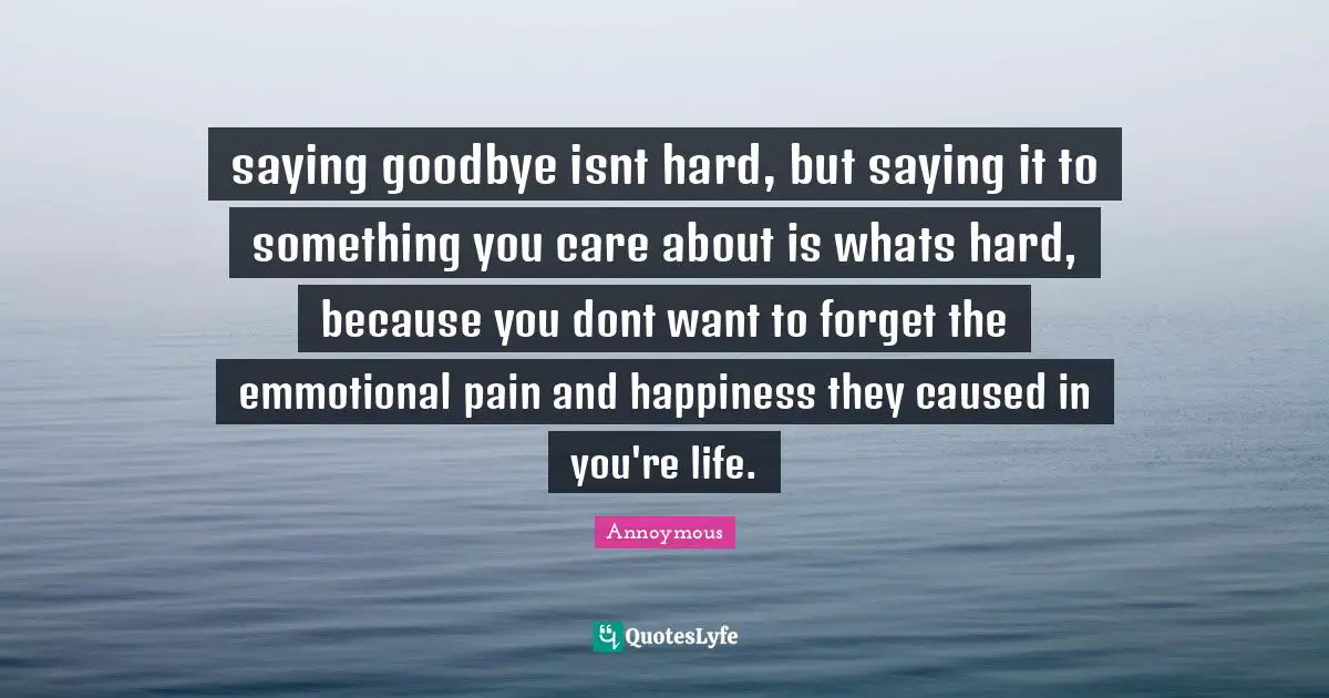 saying goodbye isnt hard, but saying it to something you care about is whats hard, because you dont want to forget the emmotional pain and happiness they caused in you're life.