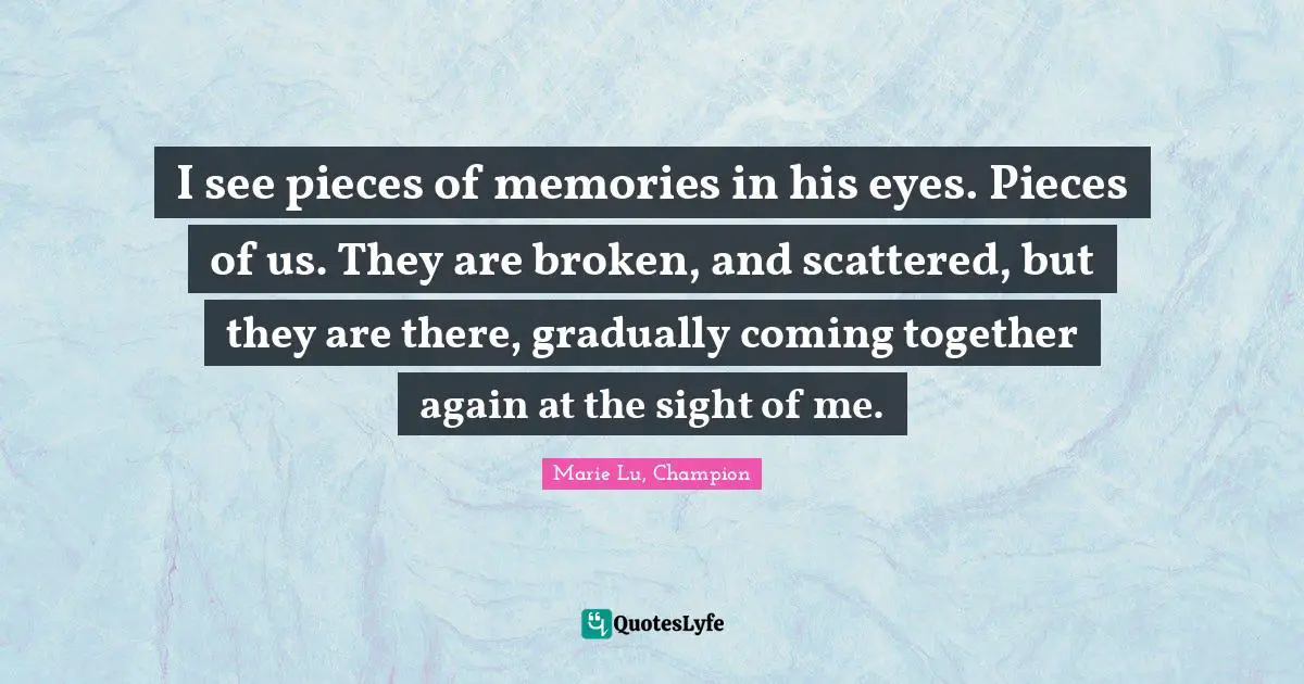 The Champion Quotes: "I see pieces of memories in his eyes. Pieces of us. They are broken, and scattered, but they are there, gradually coming together again at the sight of me."