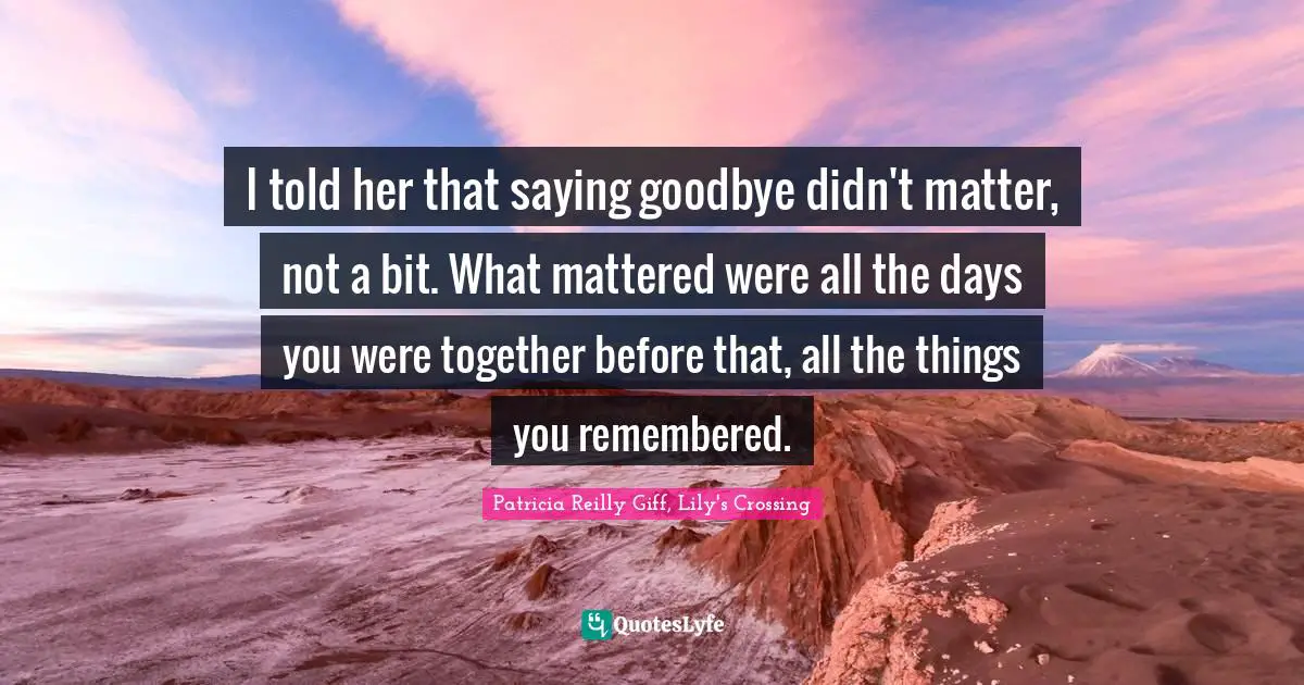 I told her that saying goodbye didn't matter, not a bit. What mattered were all the days you were together before that, all the things you remembered.