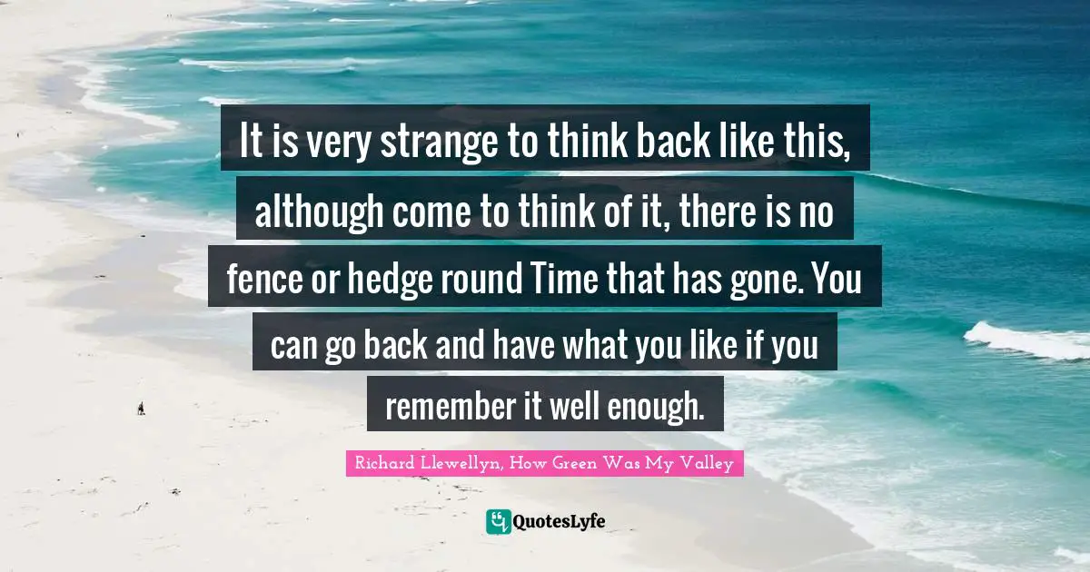It is very strange to think back like this, although come to think of it, there is no fence or hedge round Time that has gone. You can go back and have what you like if you remember it well enough.