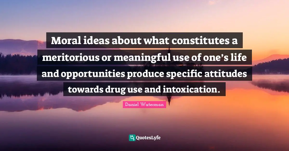 Moral ideas about what constitutes a meritorious or meaningful use of one’s life and opportunities produce specific attitudes towards drug use and intoxication.