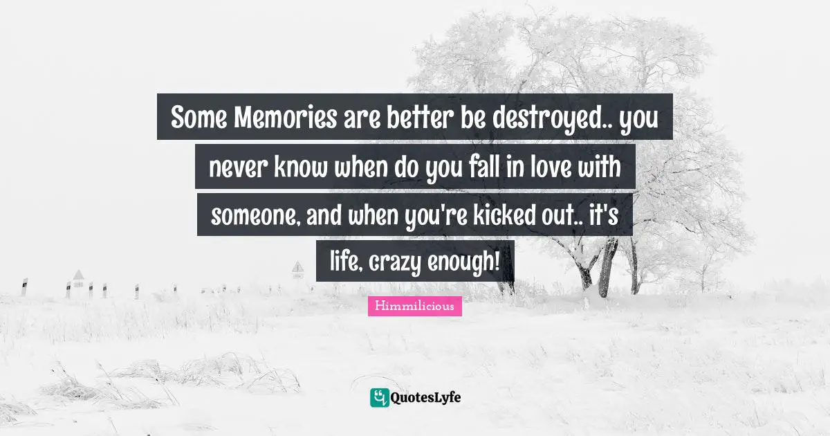 Some Memories are better be destroyed.. you never know when do you fall in love with someone, and when you're kicked out.. it's life, crazy enough!