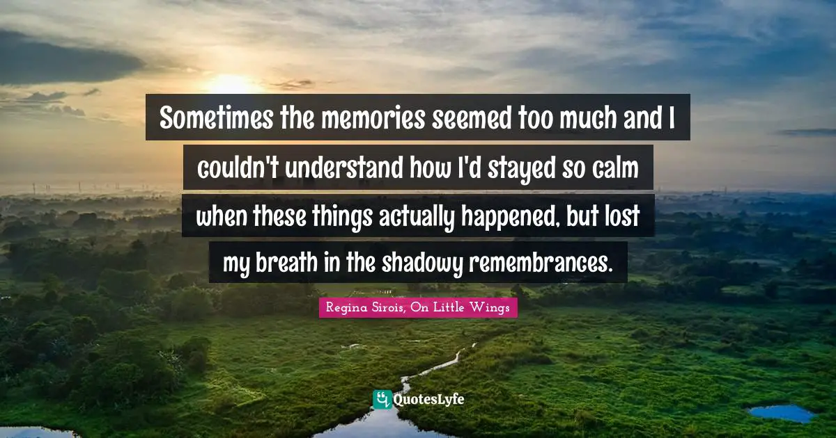 Sometimes the memories seemed too much and I couldn't understand how I'd stayed so calm when these things actually happened, but lost my breath in the shadowy remembrances.