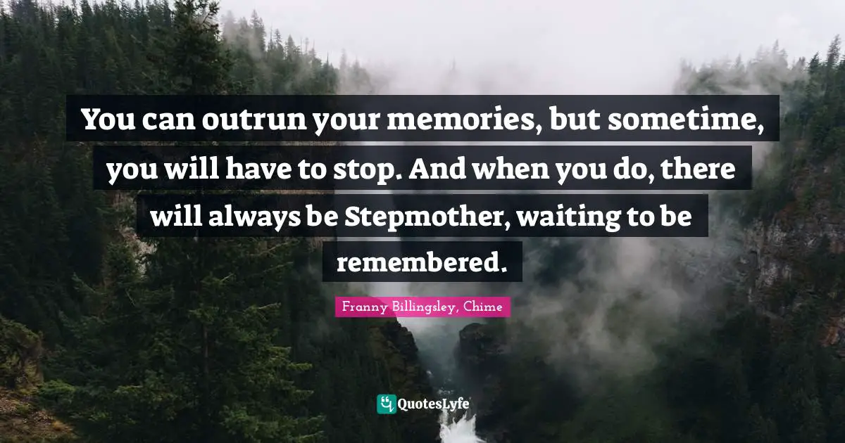 You can outrun your memories, but sometime, you will have to stop. And when you do, there will always be Stepmother, waiting to be remembered.