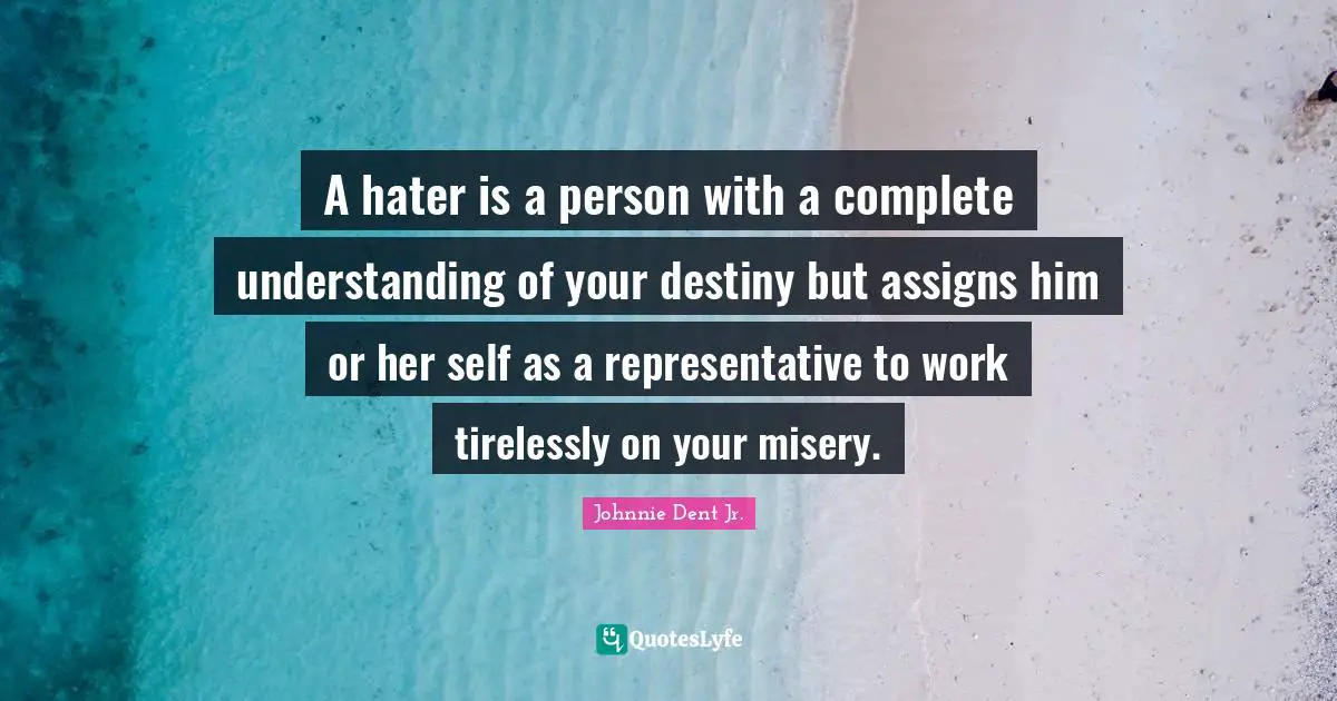 A hater is a person with a complete understanding of your destiny but assigns him or her self as a representative to work tirelessly on your misery.