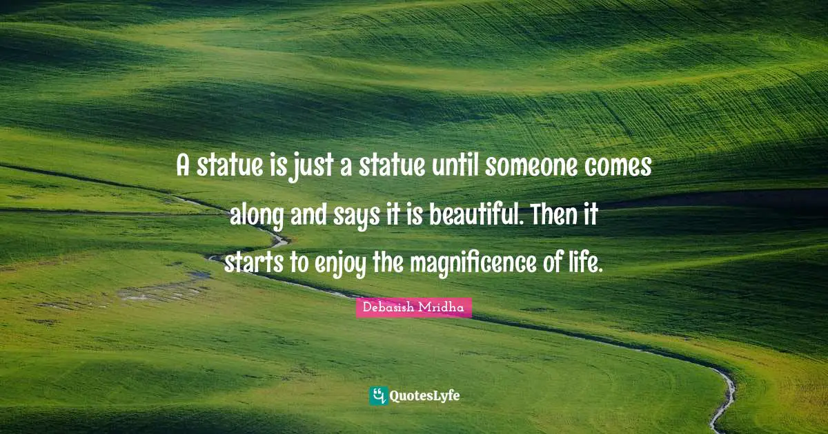 A statue is just a statue until someone comes along and says it is beautiful. Then it starts to enjoy the magnificence of life.
