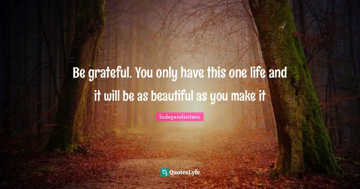 Be grateful. You only have this one life and it will be as beautiful as you make it