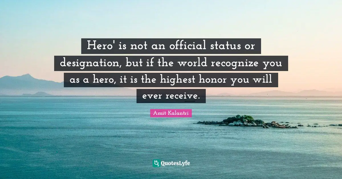 Designation Quotes: "Hero' is not an official status or designation, but if the world recognize you as a hero, it is the highest honor you will ever receive."