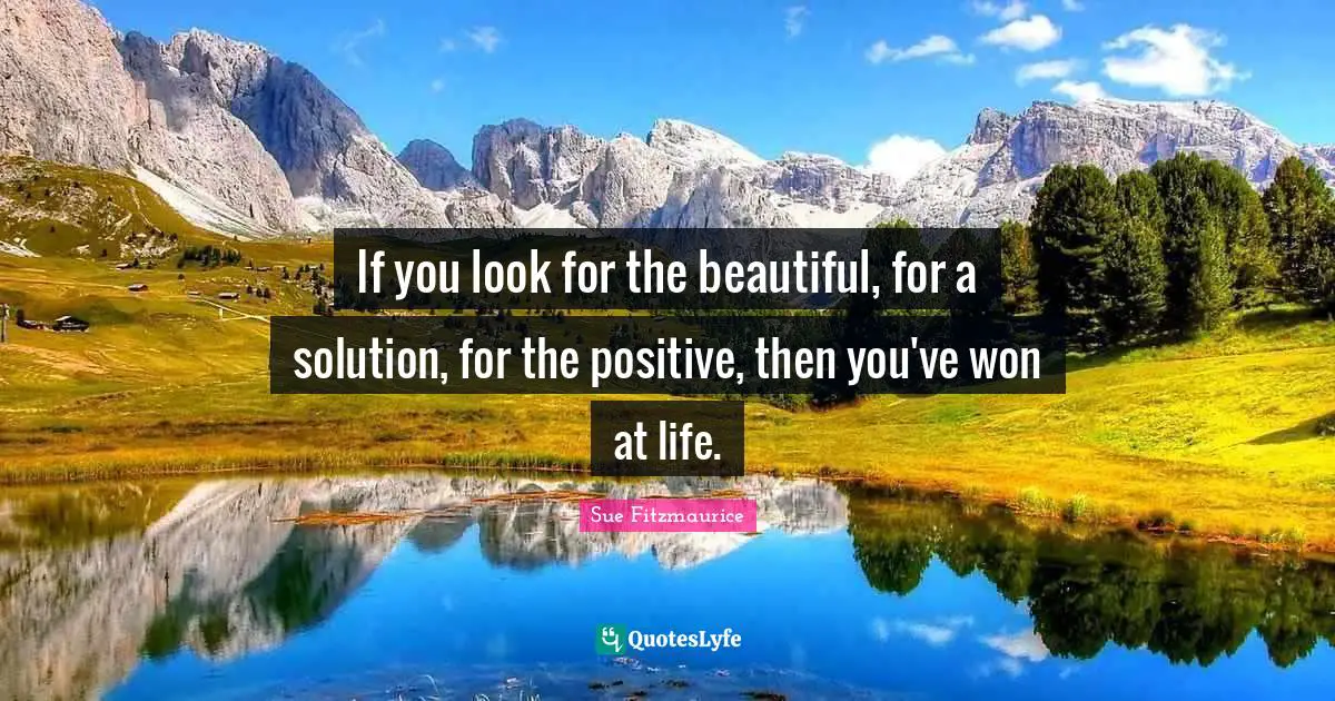 Sue Fitzmaurice Quotes: "If you look for the beautiful, for a solution, for the positive, then you've won at life."