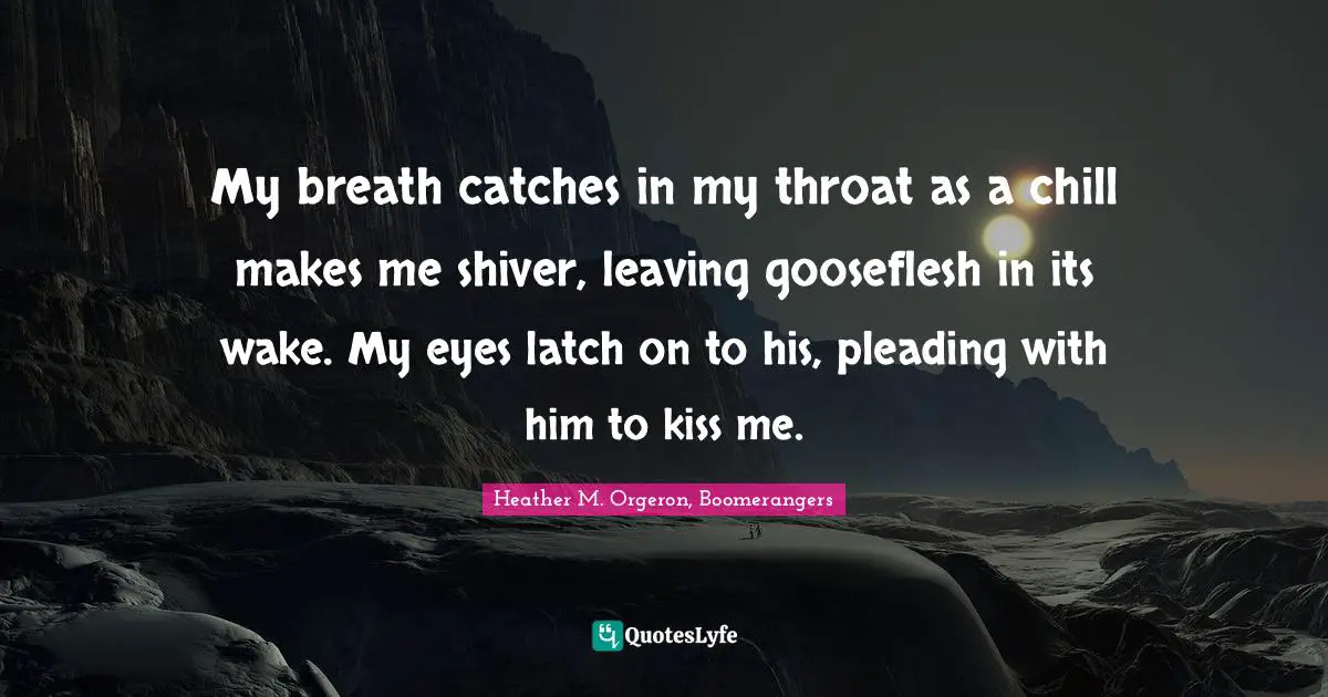 My breath catches in my throat as a chill makes me shiver, leaving gooseflesh in its wake. My eyes latch on to his, pleading with him to kiss me.