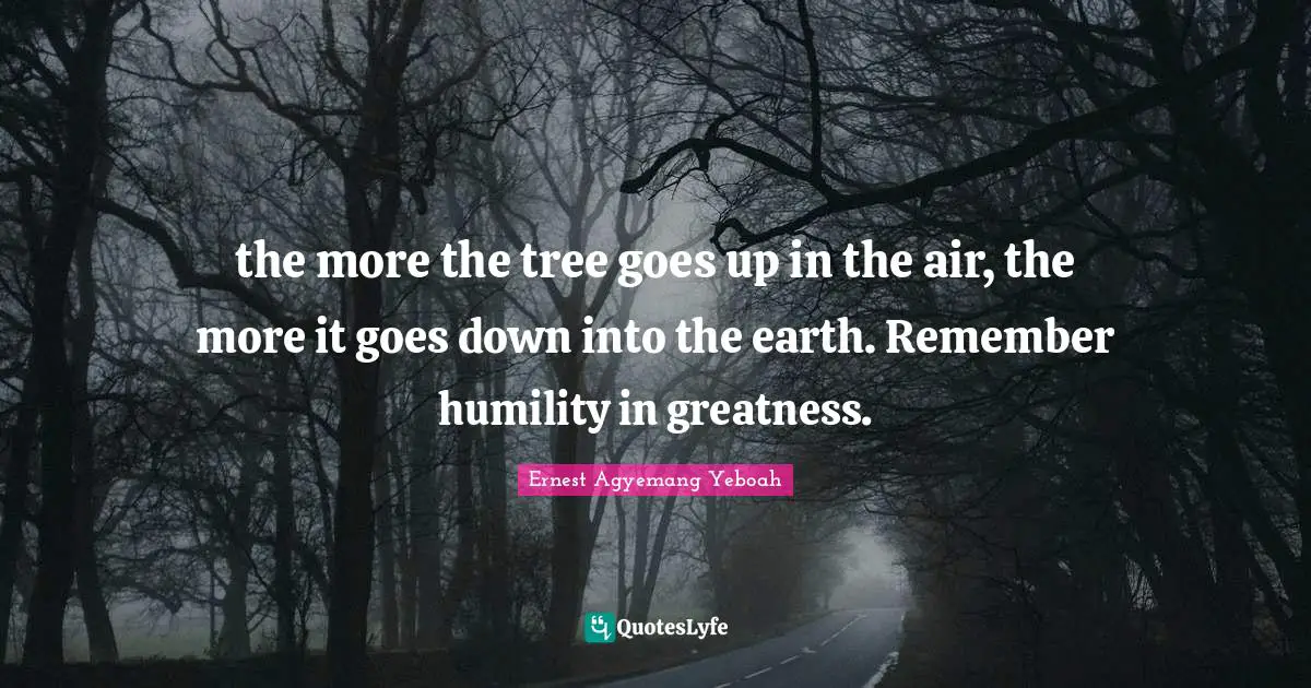 the more the tree goes up in the air, the more it goes down into the earth. Remember humility in greatness.
