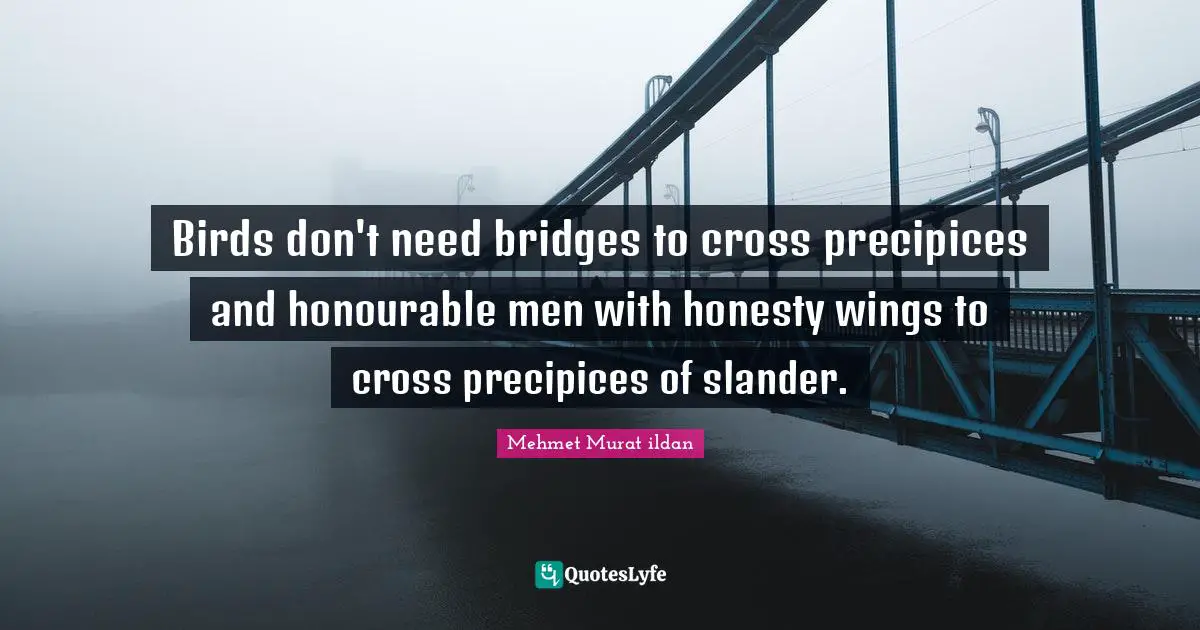 Birds don't need bridges to cross precipices and honourable men with honesty wings to cross precipices of slander.