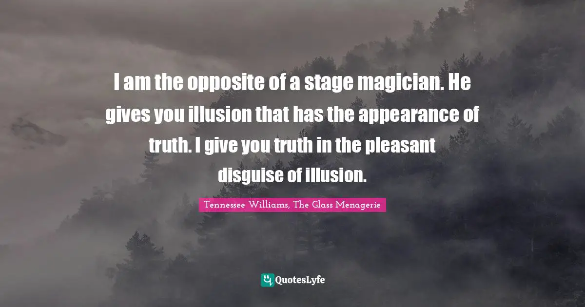 I am the opposite of a stage magician. He gives you illusion that has the appearance of truth. I give you truth in the pleasant disguise of illusion.