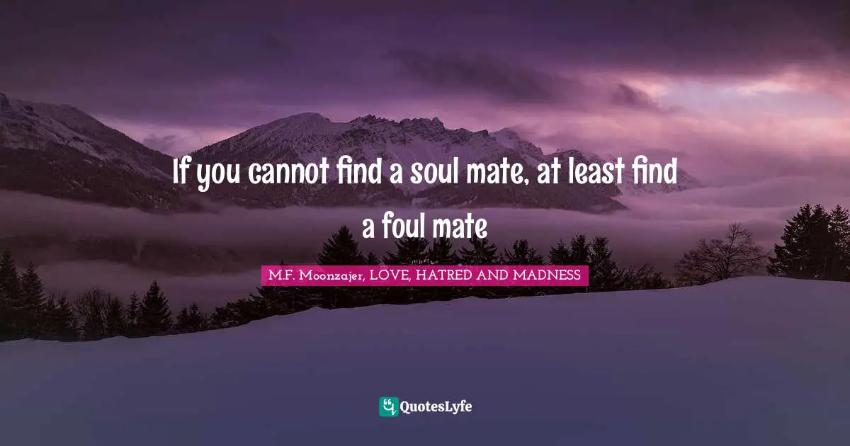 If you cannot find a soul mate, at least find a foul mate