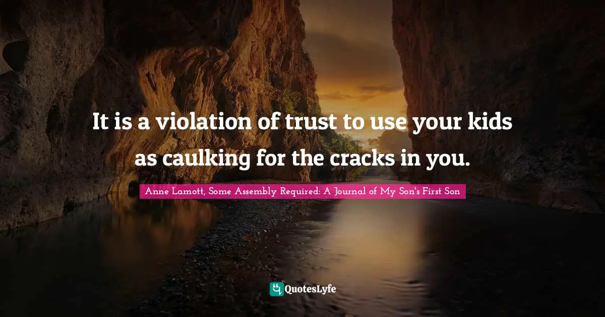 Anne Lamott, Some Assembly Required: A Journal Of My Son's First Son Quotes: "It is a violation of trust to use your kids as caulking for the cracks in you."