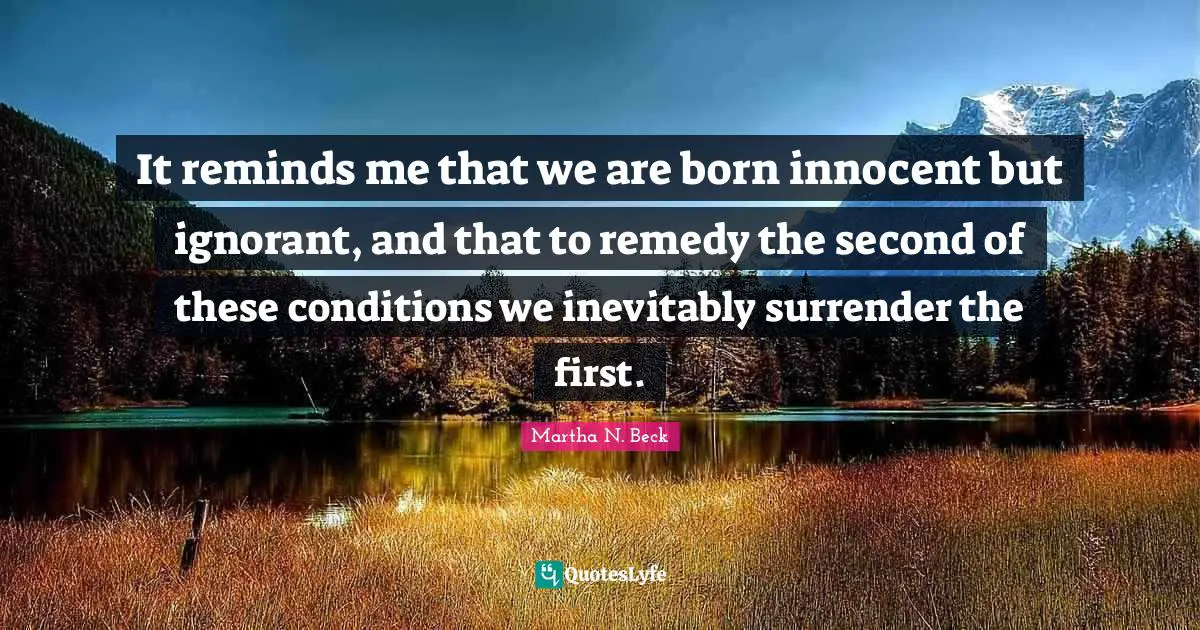 It reminds me that we are born innocent but ignorant, and that to remedy the second of these conditions we inevitably surrender the first.