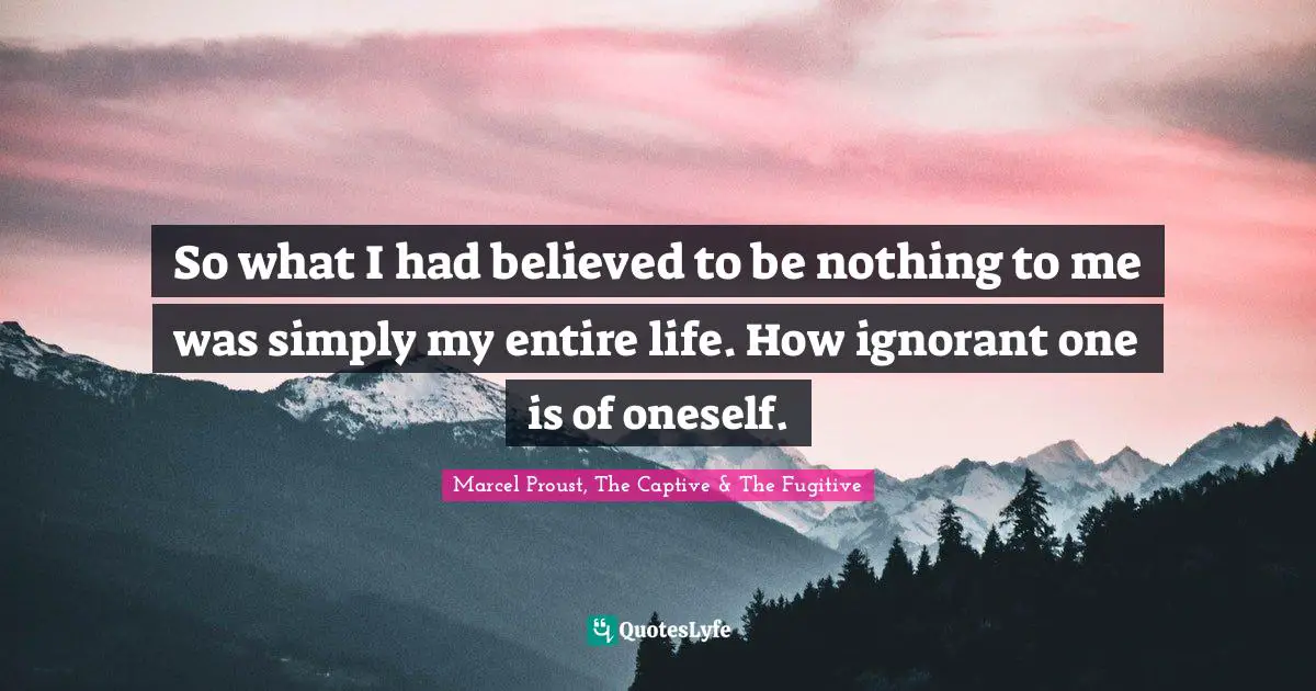 So what I had believed to be nothing to me was simply my entire life. How ignorant one is of oneself.