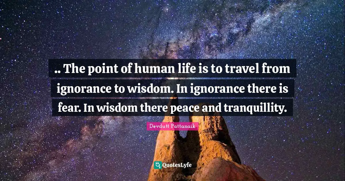 Devdutt Pattanaik Quotes: .. The point of human life is to travel from ignorance to wisdom. In ignorance there is fear. In wisdom there peace and tranquillity.