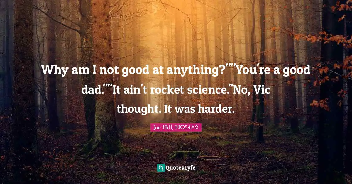Why am I not good at anything?""You're a good dad.""It ain't rocket science."No, Vic thought. It was harder.