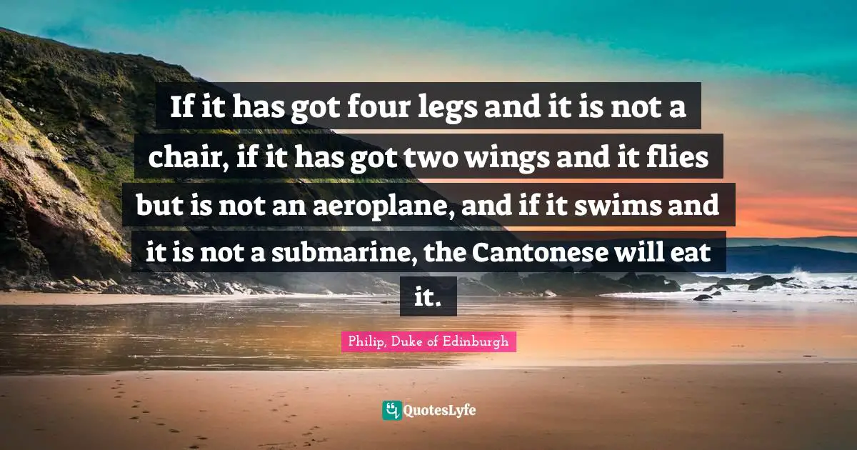 If it has got four legs and it is not a chair, if it has got two wings and it flies but is not an aeroplane, and if it swims and it is not a submarine, the Cantonese will eat it.