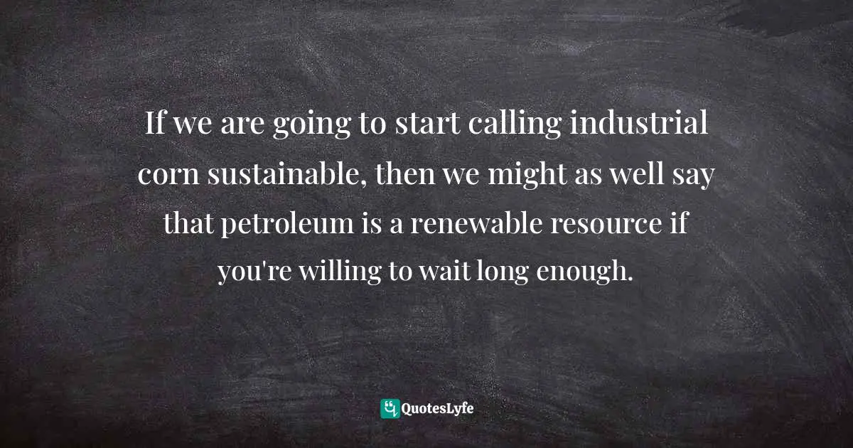 If we are going to start calling industrial corn sustainable, then we might as well say that petroleum is a renewable resource if you're willing to wait long enough.