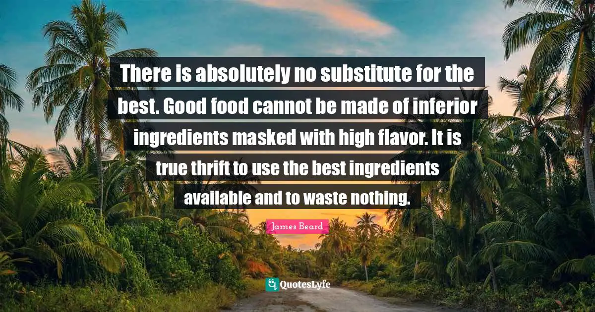 There is absolutely no substitute for the best. Good food cannot be made of inferior ingredients masked with high flavor. It is true thrift to use the best ingredients available and to waste nothing.