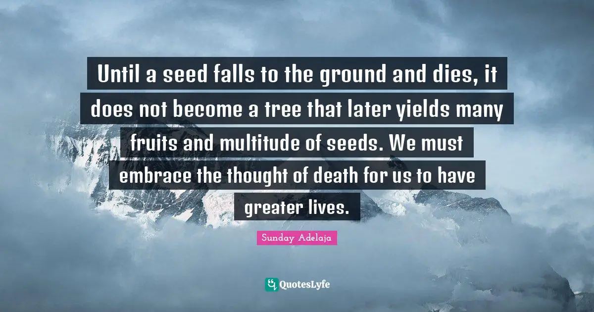 Until a seed falls to the ground and dies, it does not become a tree that later yields many fruits and multitude of seeds. We must embrace the thought of death for us to have greater lives.