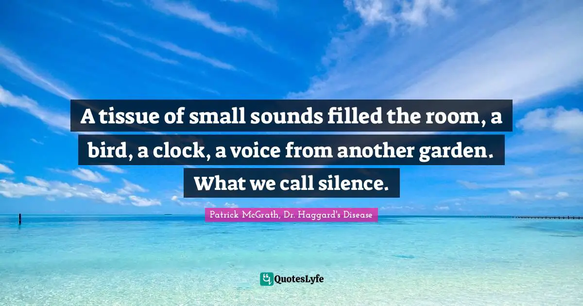 A tissue of small sounds filled the room, a bird, a clock, a voice from another garden. What we call silence.