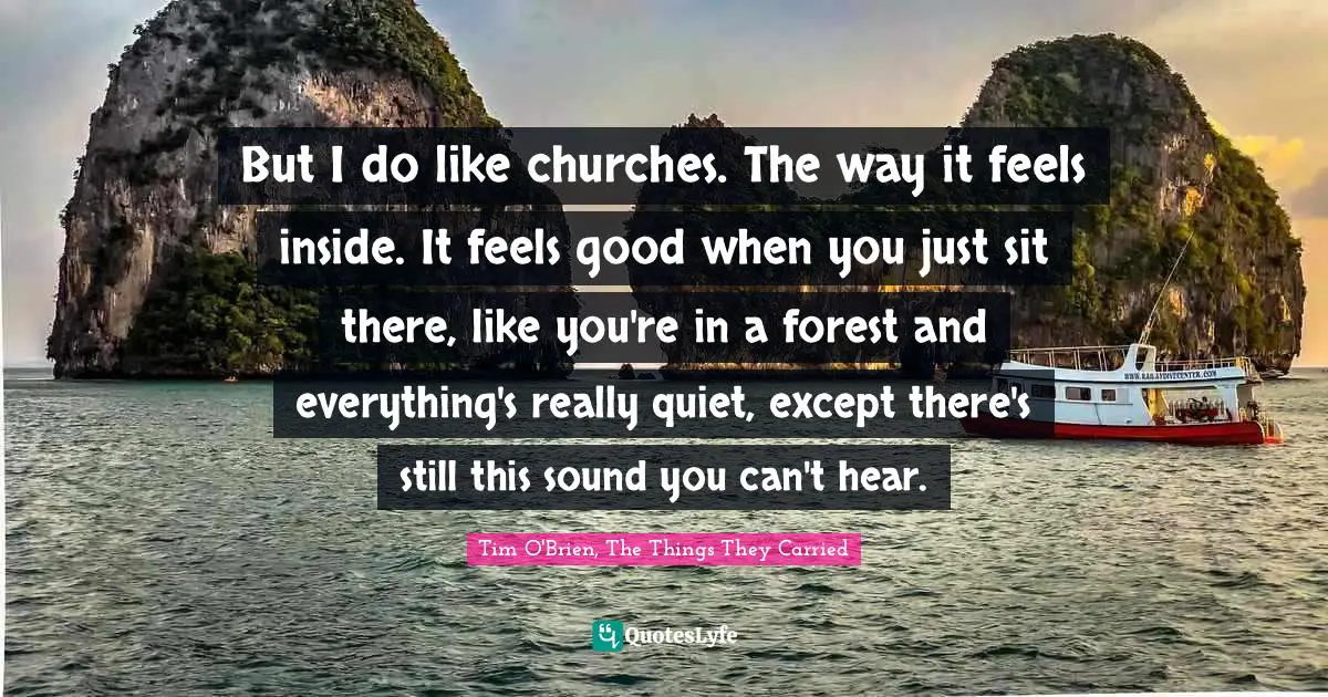 But I do like churches. The way it feels inside. It feels good when you just sit there, like you're in a forest and everything's really quiet, except there's still this sound you can't hear.