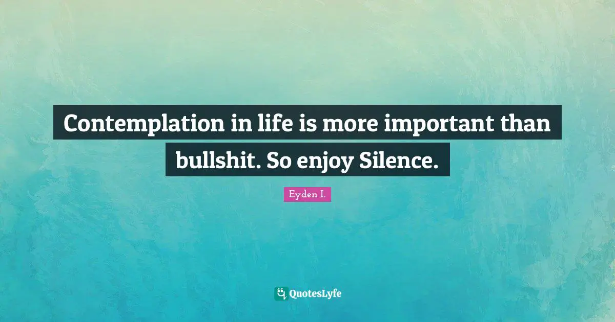 Contemplation in life is more important than bullshit. So enjoy Silence.