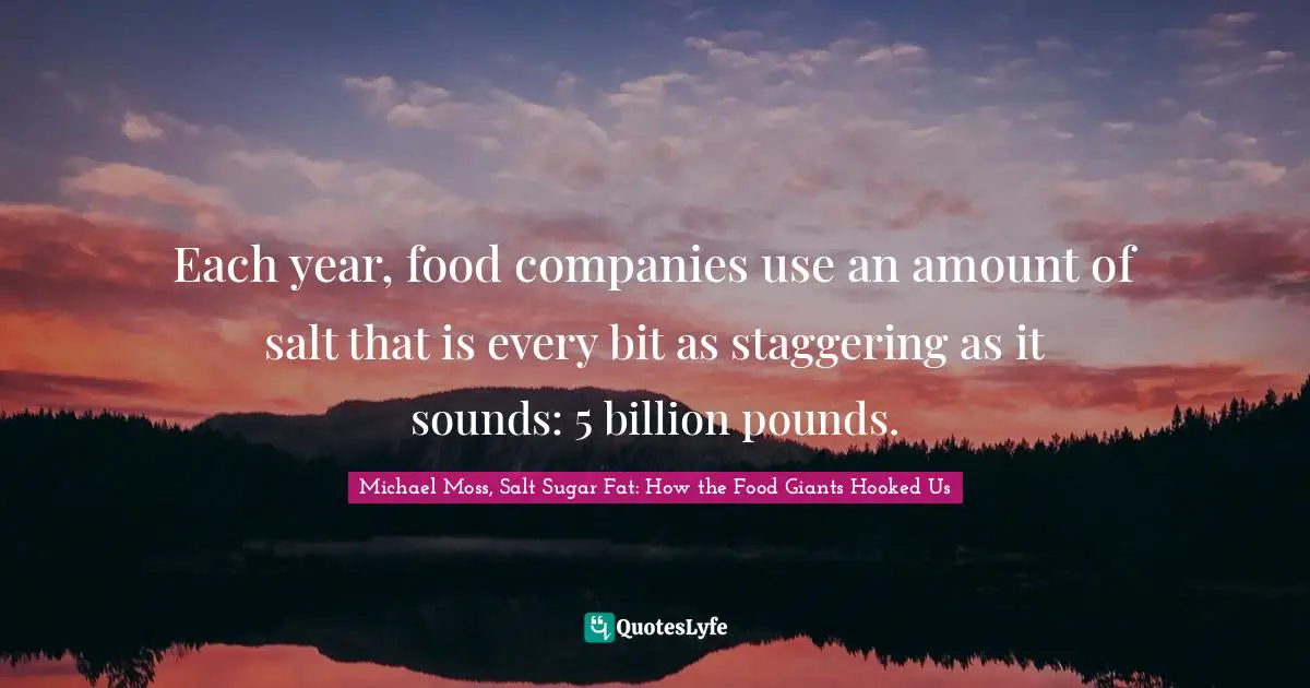 Each year, food companies use an amount of salt that is every bit as staggering as it sounds: 5 billion pounds.