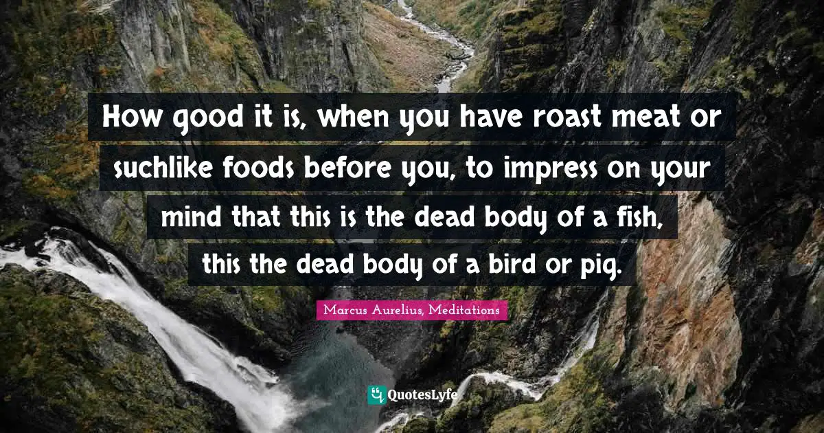 How good it is, when you have roast meat or suchlike foods before you, to impress on your mind that this is the dead body of a fish, this the dead body of a bird or pig.