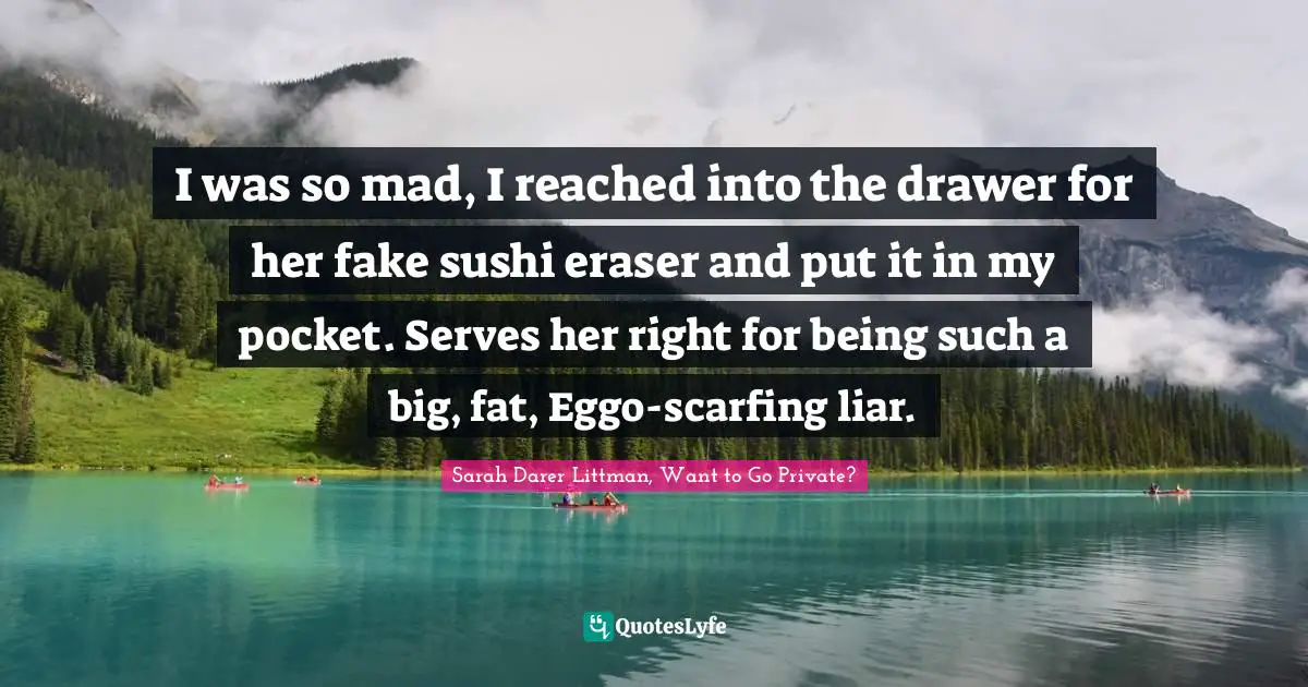 I was so mad, I reached into the drawer for her fake sushi eraser and put it in my pocket. Serves her right for being such a big, fat, Eggo-scarfing liar.