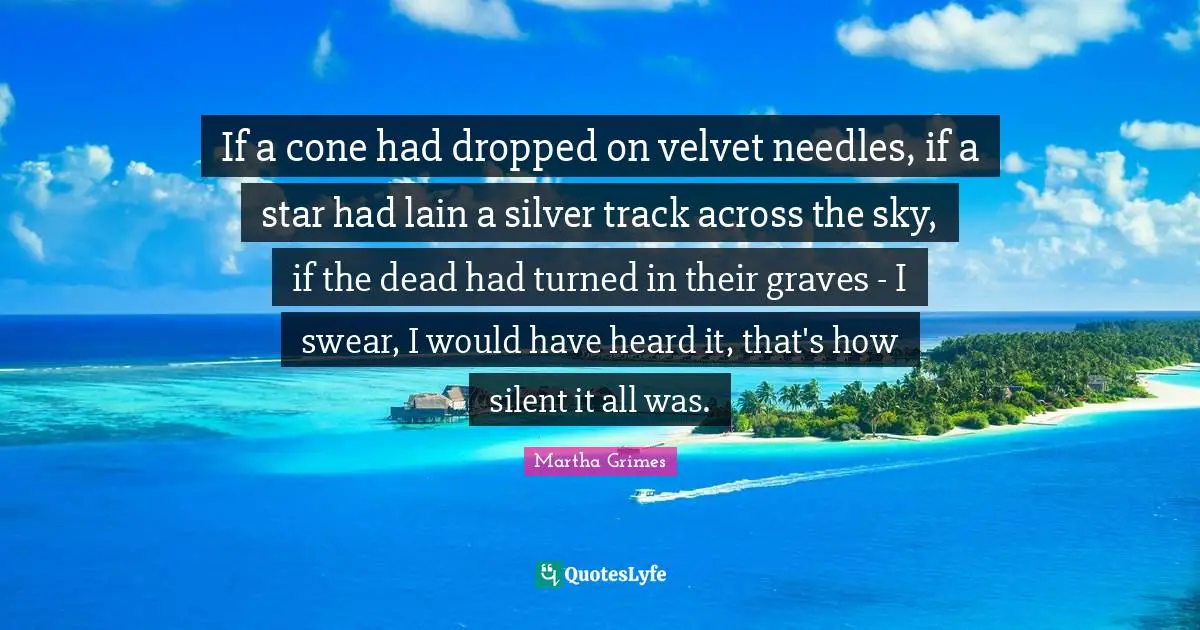 If a cone had dropped on velvet needles, if a star had lain a silver track across the sky, if the dead had turned in their graves - I swear, I would have heard it, that's how silent it all was.